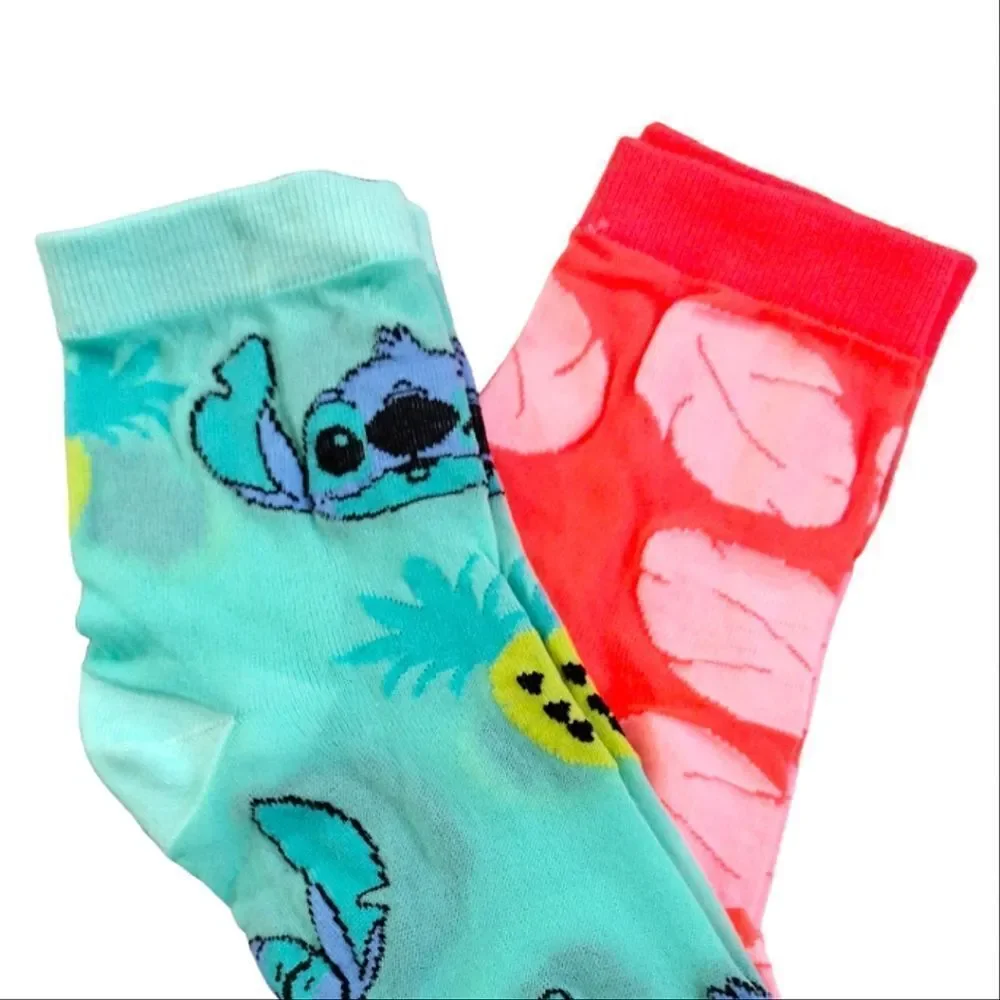 Disney Neon Stitch Prints 2 Pairs Nylon Mid Crew Capri Socks NWT